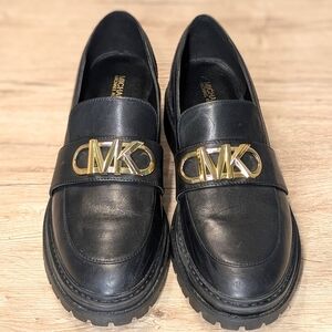 Michael Kors Black Loafers with Gold Logo